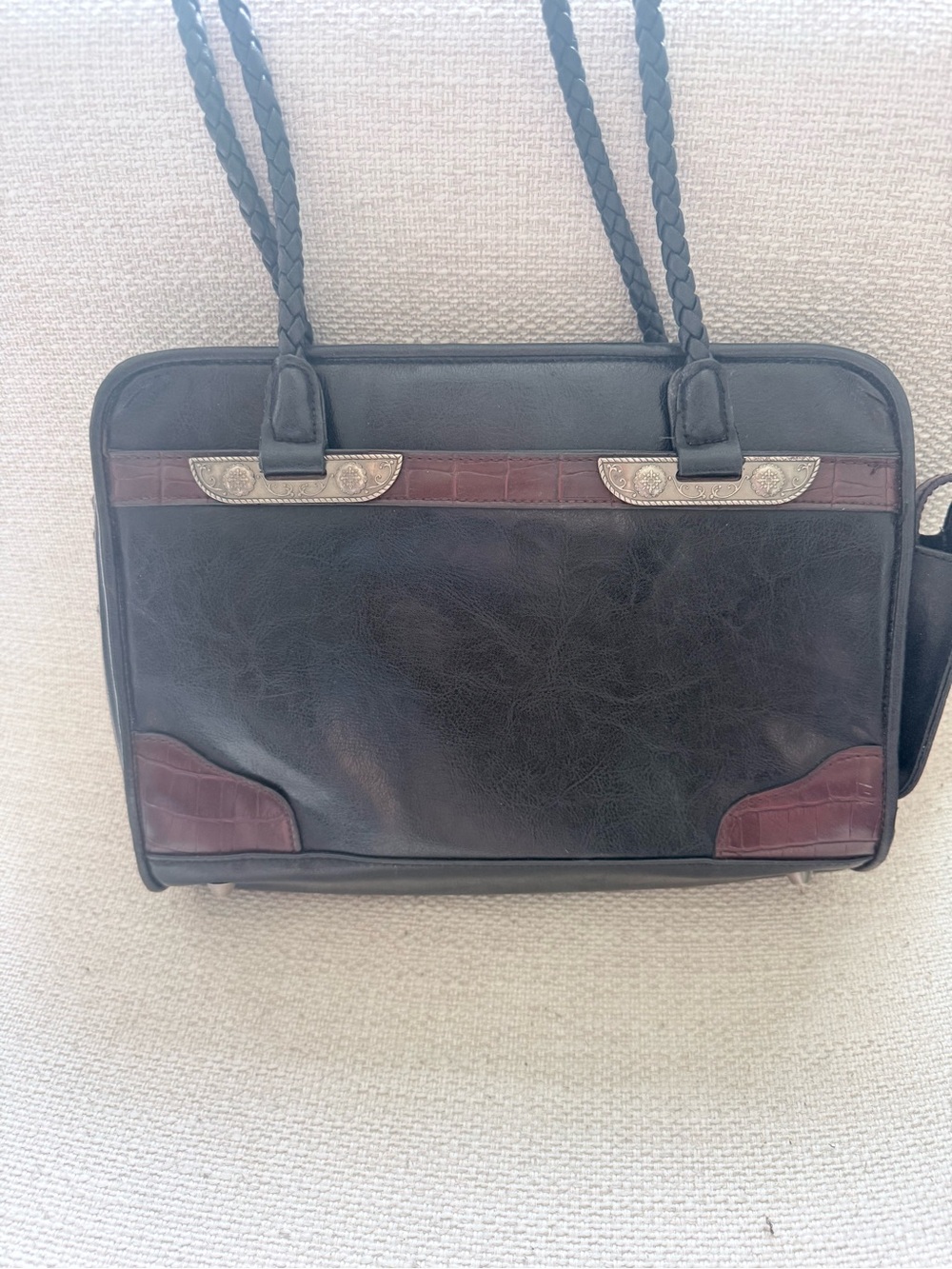 Vintage leather Black and Brown Leather Shoulder Bag - Classic Work Tote
